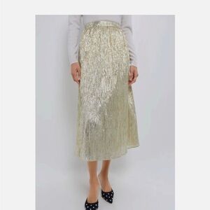 Tuckernuck Hyacinth House Elegant Gold Pleated Skirt size small